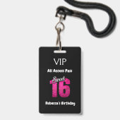 Niedlich Sweet 16 Birthday VIP All Access Pass Ausweis (Vorderseite mit Lanyard)