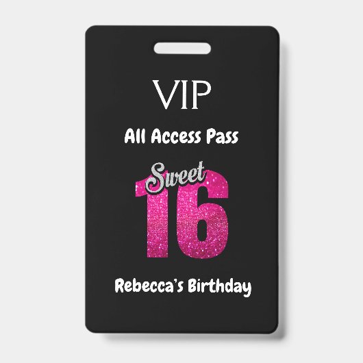 Niedlich Sweet 16 Birthday VIP All Access Pass Ausweis (Vorderseite)