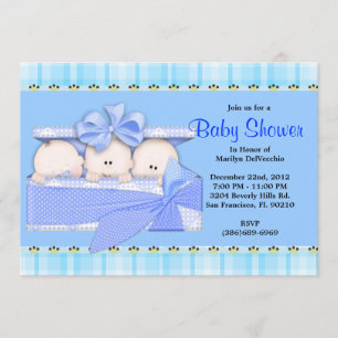 NIEDLICH Sweet Blue Triplets Baby Dusche Einladung