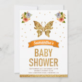Niedlich Sweet Floral Gold Butterfly Girls Baby Du Einladung (Vorderseite)