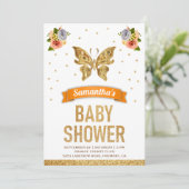 Niedlich Sweet Floral Gold Butterfly Girls Baby Du Einladung (Stehend Vorderseite)