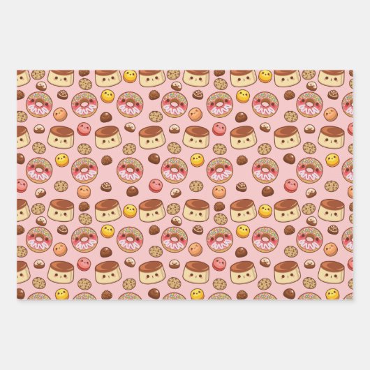 Niedlich Sweet Kawaii Leckereien Party Geschenkpapier Set (Vorderseite)