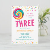 Niedlich Sweet Lollipop Candy 3. Geburtstag Einladung (Stehend Vorderseite)