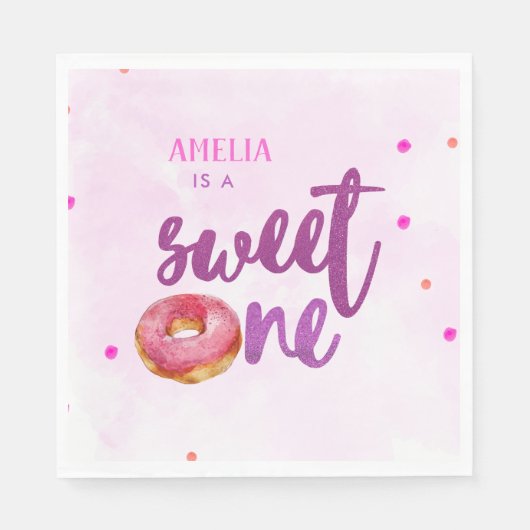 Niedlich Sweet one donut Girl 1. Geburtstag Serviette (Vorderseite)