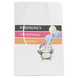 Niedlich Sweet Penguin Balloon Girl Geburtstag Mittlere Geschenktüte