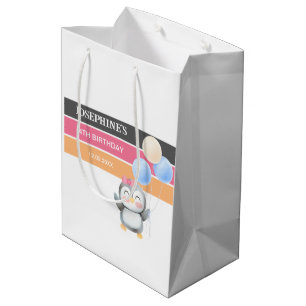 Niedlich Sweet Penguin Balloon Girl Geburtstag Mittlere Geschenktüte