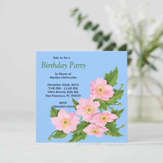 NIEDLICH Sweet PINK Blume Flora Rose Rose Einladung (Stehend Vorderseite)