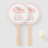 Niedlich Sweet Pink Gingham Peach Baby Dusche Fächer (Vorne und Hinten)