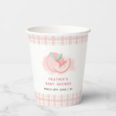Niedlich Sweet Pink Gingham Peach Baby Dusche Pappbecher (Rückseite)