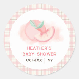 Niedlich Sweet Pink Gingham Peach Baby Dusche Runder Aufkleber