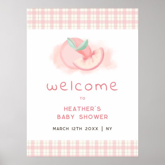 Niedlich Sweet Pink Gingham Peach Baby Dusche Will Poster (Vorne)