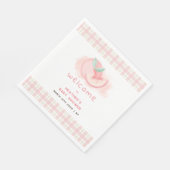 Niedlich Sweet Pink Gingham Peach Baby Dusche Will Serviette (Ecke)