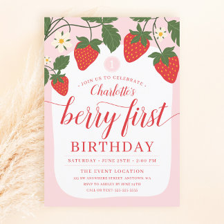 Niedlich Sweet Strawberry 1. Geburtstag Einladung