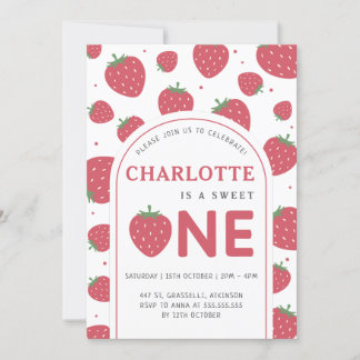 Niedlich Sweet Strawberry 1. Geburtstag Party Einladung
