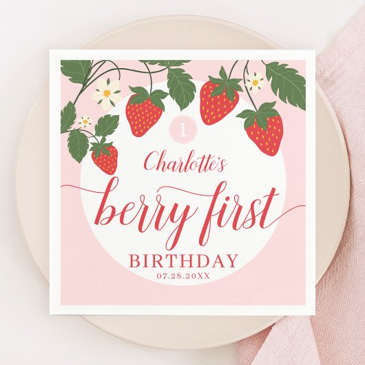 Niedlich Sweet Strawberry 1. Geburtstag Serviette