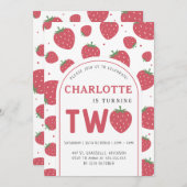 Niedlich Sweet Strawberry 2. Geburtstag Party Einladung (Vorne/Hinten)