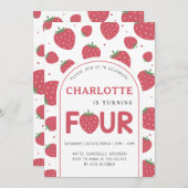 Niedlich Sweet Strawberry 4. Geburtstag Party Einladung (Vorne/Hinten)