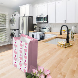 Niedlich Symmetrische Rosa und Weiß mit Herzen Mittlere Geschenktüte