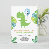 Niedlich T-Rex Boy First Birthday Dinomite Dinosau Einladung (Stehend Vorderseite)