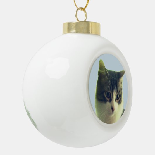 Niedlich Tabby Cat Face Keramik Kugel-Ornament (Links)