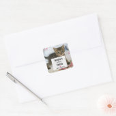 Niedlich Tabby Kitten Foto Candle Business Quadratischer Aufkleber (Umschlag)