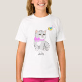 Niedlich Tabby Kitty Cat & Little Bird T-Shirt (Vorderseite)