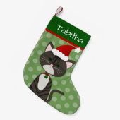 Niedlich Tabby Santa Cat Kleiner Weihnachtsstrumpf (Vorderansicht (hängend))