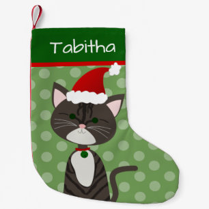 Niedlich Tabby Santa Cat Kleiner Weihnachtsstrumpf