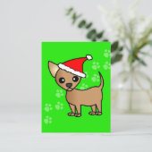Niedlich Tan Chihuahua Cartoon Weihnachtsmannmütze Feiertagspostkarte (Stehend Vorderseite)