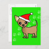 Niedlich Tan Chihuahua Cartoon Weihnachtsmannmütze Feiertagspostkarte (Vorne/Hinten)