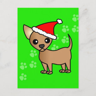 Niedlich Tan Chihuahua Cartoon Weihnachtsmannmütze Feiertagspostkarte