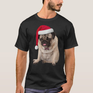 Niedlich Tan Mops Weihnachtsmannmütze Kariert Bowt T-Shirt