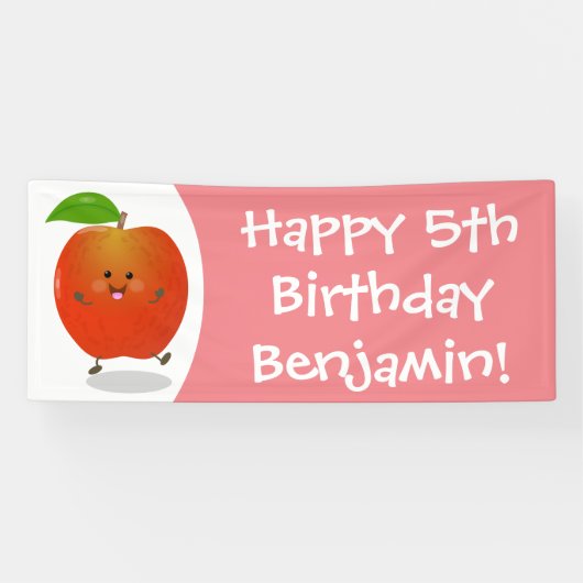 Niedlich tanzende Apfel-Cartoon-Abbildung Banner (Horizontal)