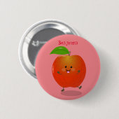 Niedlich tanzende Apfel-Cartoon-Abbildung Button (Vorne & Hinten)