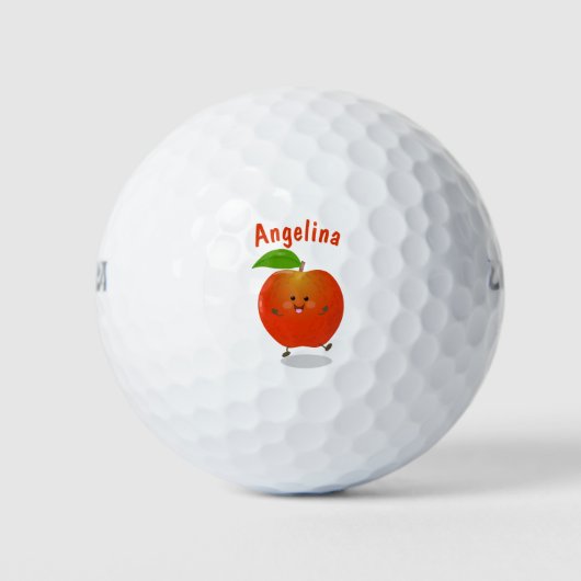 Niedlich tanzende Apfel-Cartoon-Abbildung Golfball (Vorderseite)
