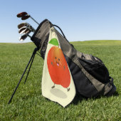 Niedlich tanzende Apfel-Cartoon-Abbildung Golfhandtuch (Gras)