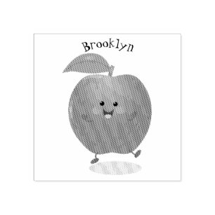 Niedlich tanzende Apfel-Cartoon-Abbildung Gummistempel