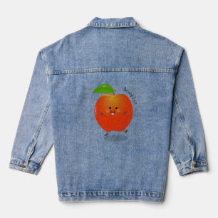 Niedlich tanzende Apfel-Cartoon-Abbildung Jeansjacke