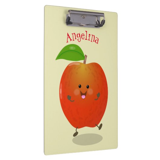 Niedlich tanzende Apfel-Cartoon-Abbildung Klemmbrett (Rechts)