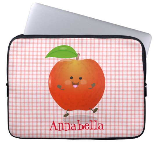 Niedlich tanzende Apfel-Cartoon-Abbildung Laptopschutzhülle (Vorderseite)