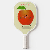 Niedlich tanzende Apfel-Cartoon-Abbildung Pickleball Schläger (Vorderseite)