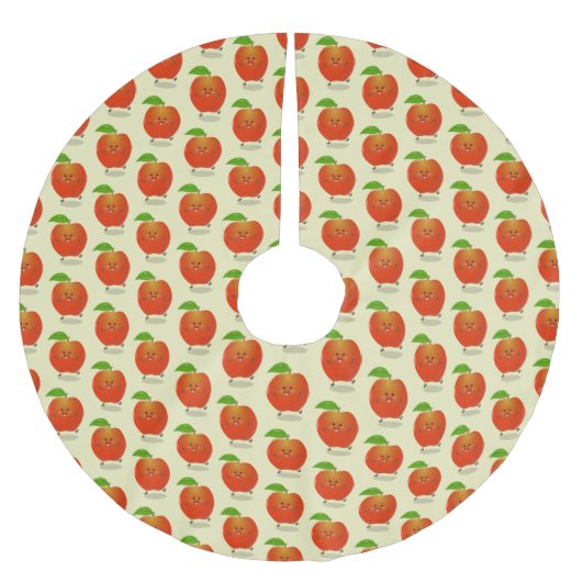 Niedlich tanzende Apfel-Cartoon-Abbildung Polyester Weihnachtsbaumdecke (Vorderseite)