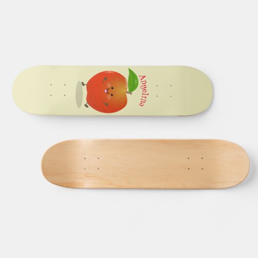 Niedlich tanzende Apfel-Cartoon-Abbildung Skateboard (Horizontal)