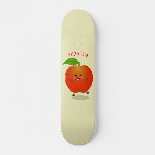 Niedlich tanzende Apfel-Cartoon-Abbildung Skateboard (Vorne)