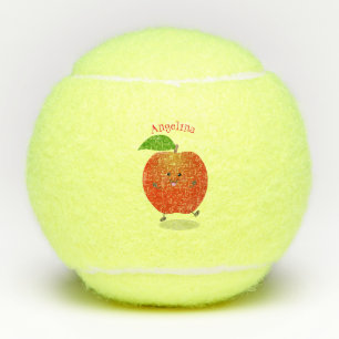 Niedlich tanzende Apfel-Cartoon-Abbildung Tennisbälle