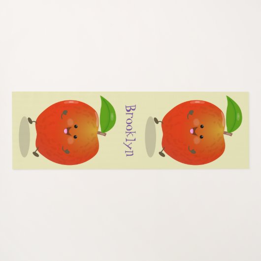 Niedlich tanzende Apfel-Cartoon-Abbildung Yogamatte (Rückseite (Horizontal))