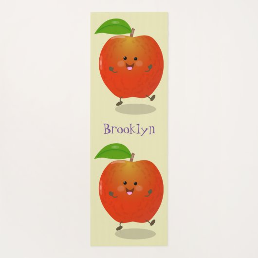 Niedlich tanzende Apfel-Cartoon-Abbildung Yogamatte (Rückseite)