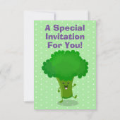 Niedlich tanzende Brokkoli personalisierter Geburt Einladung (Rückseite)