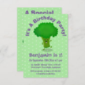 Niedlich tanzende Brokkoli personalisierter Geburt Einladung (Vorne/Hinten)