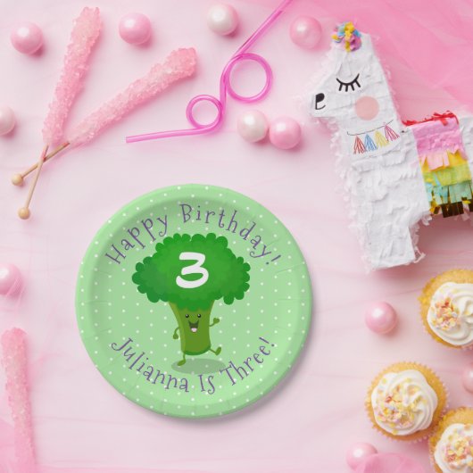 Niedlich tanzende Brokkoli personalisierter Geburt Pappteller (Party)